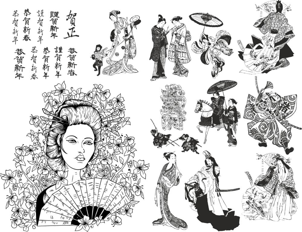Traditional Japanese Characters Vector Collection for Laser Cutting