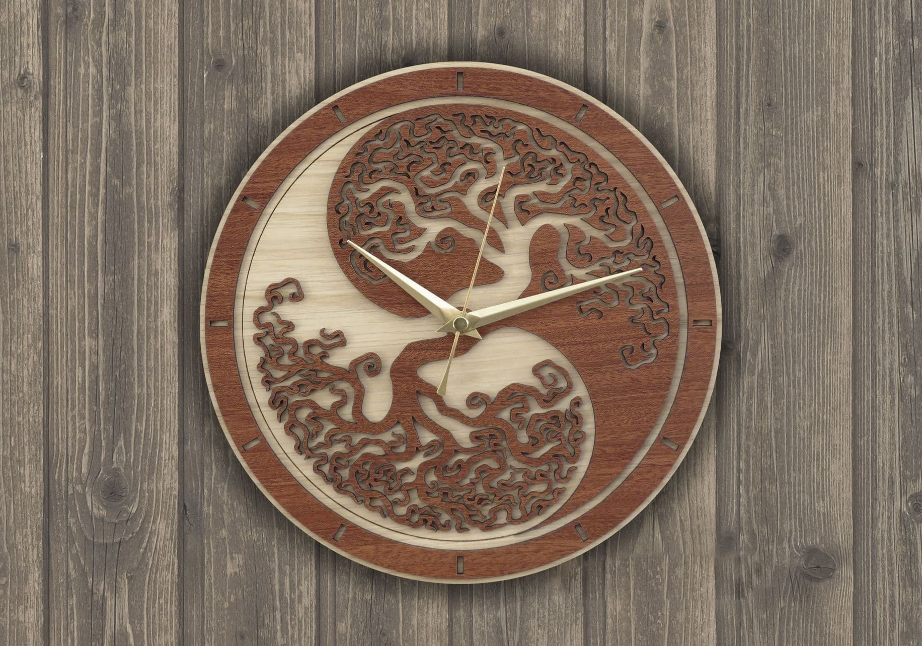 Tree of Life Yin Yang Wall Clock Laser Cut Vector File