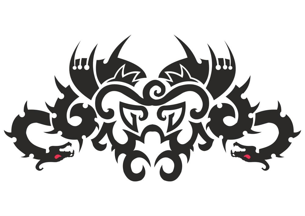 Tribal Double Dragon Symmetrical Vector for Laser Cutting