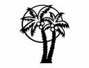 Diseño Vectorial de Dos Palmeras con Atardecer en DXF