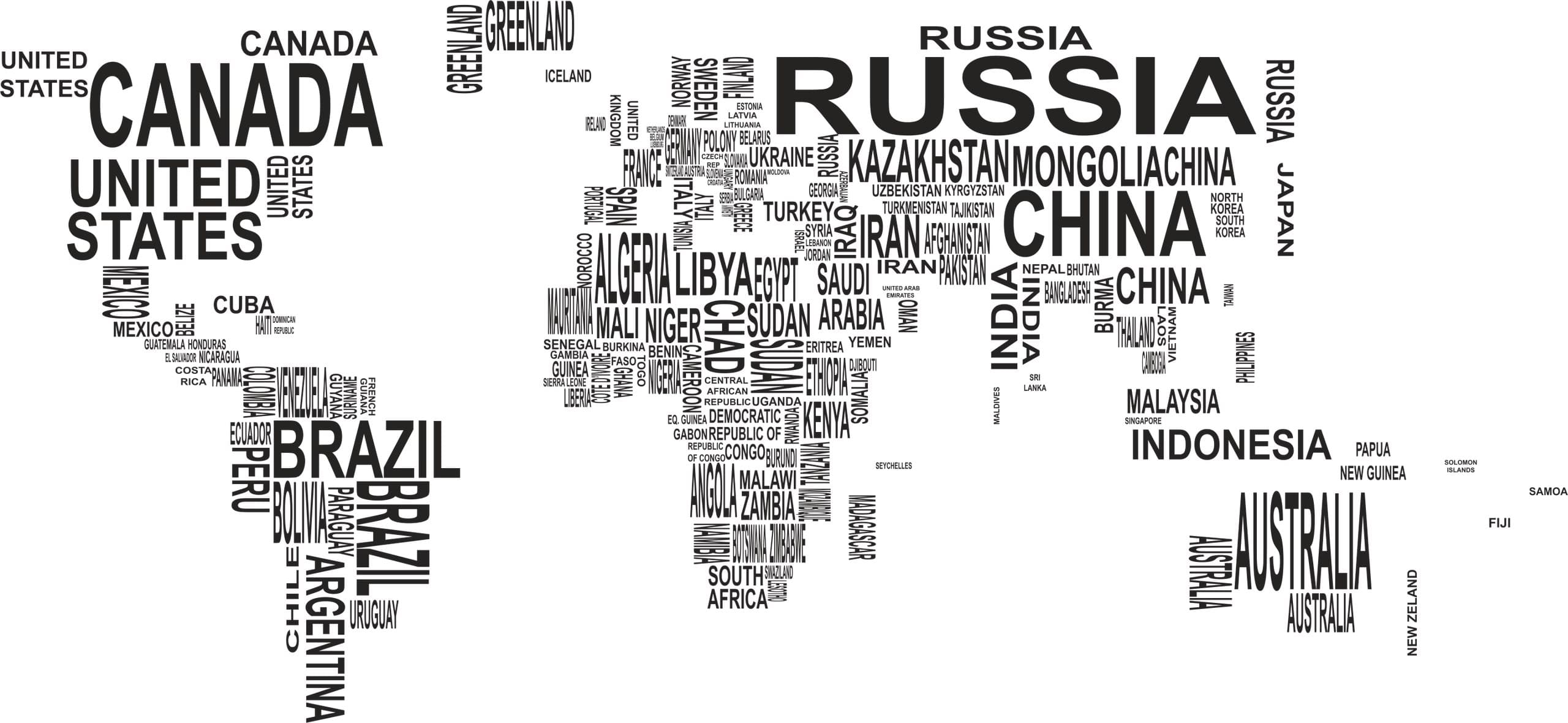 Typography World Map Wall Art Laser Cut Vector File