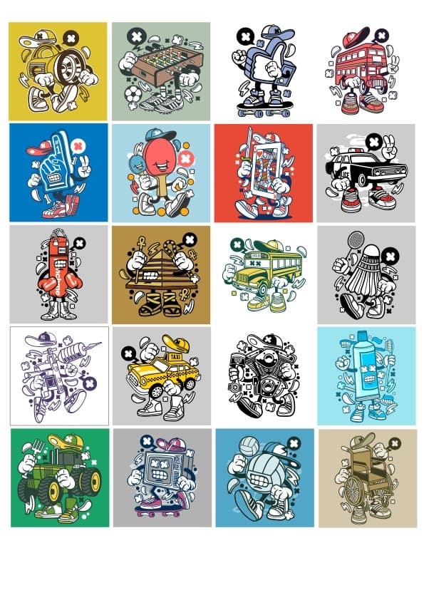 Set de Vectores de Stickers de Personajes Estilo Urbano