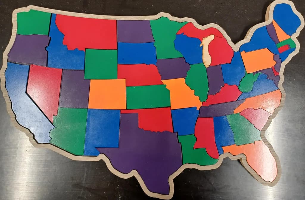 USA Map Puzzle Laser Cut Vector File (DXF)