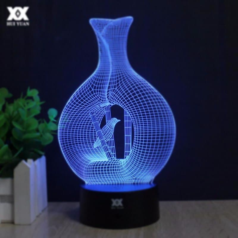 Vase with Bird 3D Illusion Night Lamp Vector Design