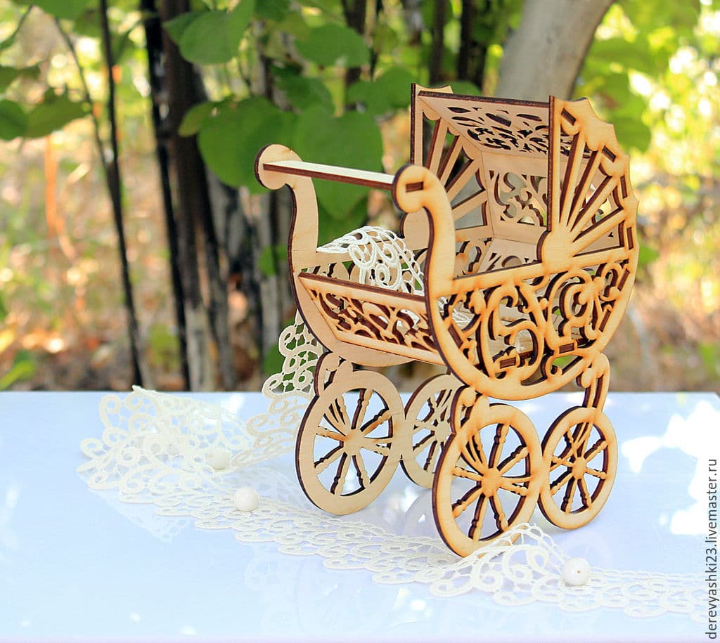 Vintage Baby Carriage 3D Laser Cut Wood Model Vector File