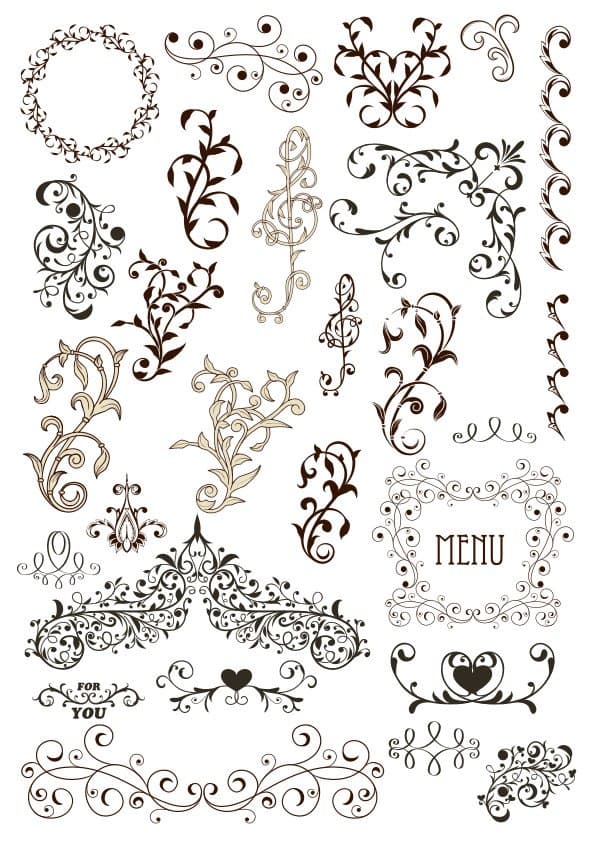 Vintage Floral Ornaments and Swirls Vector Collection