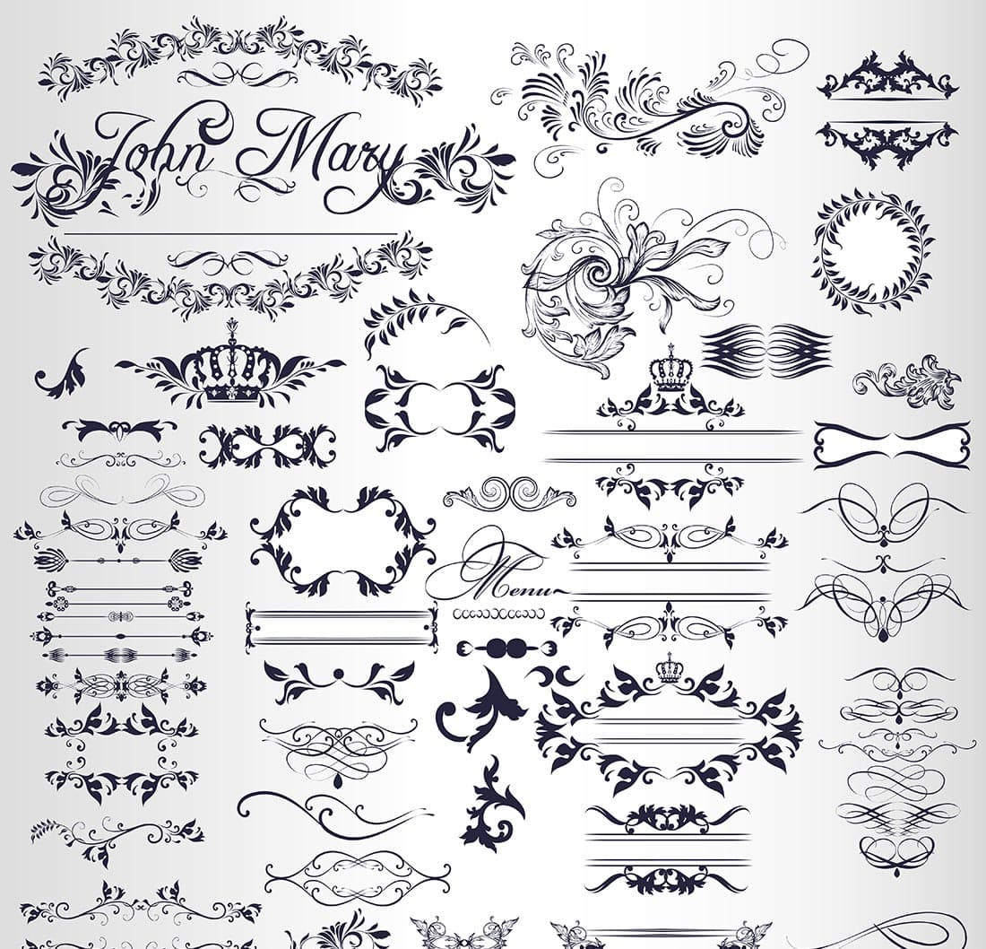 Vintage Flourish Ornaments Vector Set for Laser Cutting