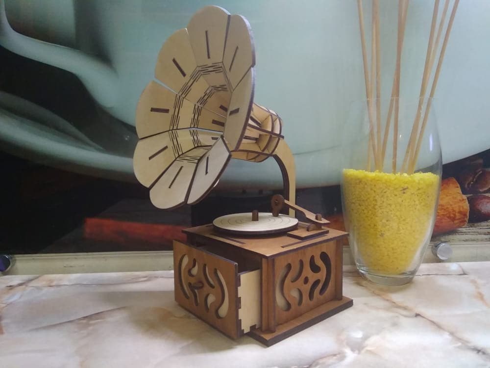 Vintage Gramophone 3D Puzzle Laser Cut Model Vector