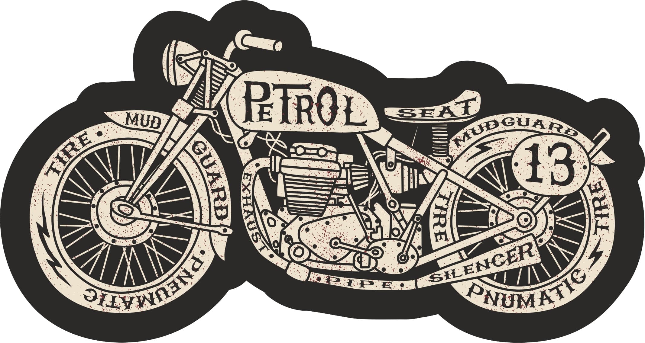 Vintage Motorcycle Retro Sticker Vector Design for CNC