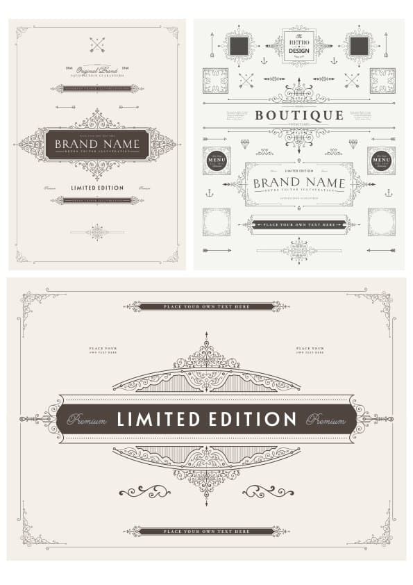 Vintage Ornamental Frames and Decorative Labels Vector Set