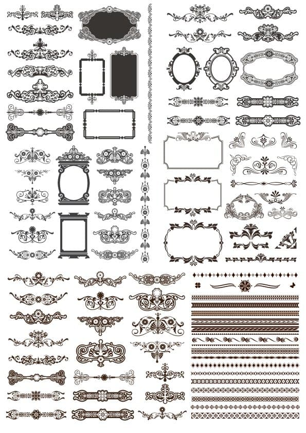 Vintage Ornate Flourish and Border Collection Vector for CNC
