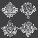 Vintage Royal Monogram Letters U V W X Vector Pack in DXF