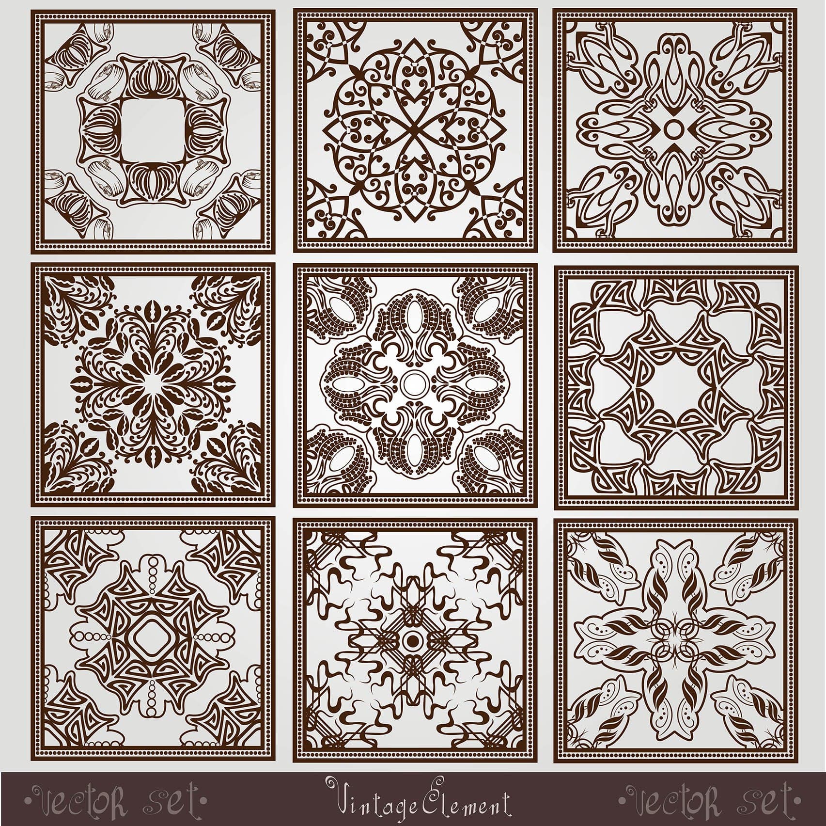 Vintage Square Ornaments Set Laser Cut Vector Files