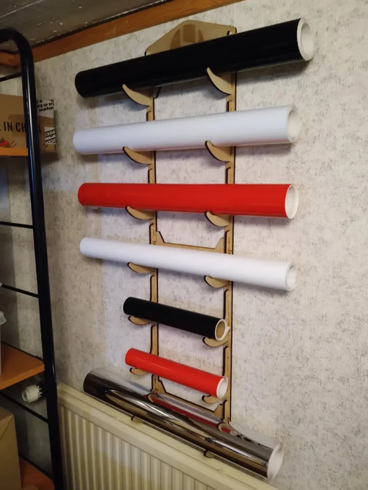 Wall-Mounted Vinyl Roll Storage Rack Laser Cut DXF File
