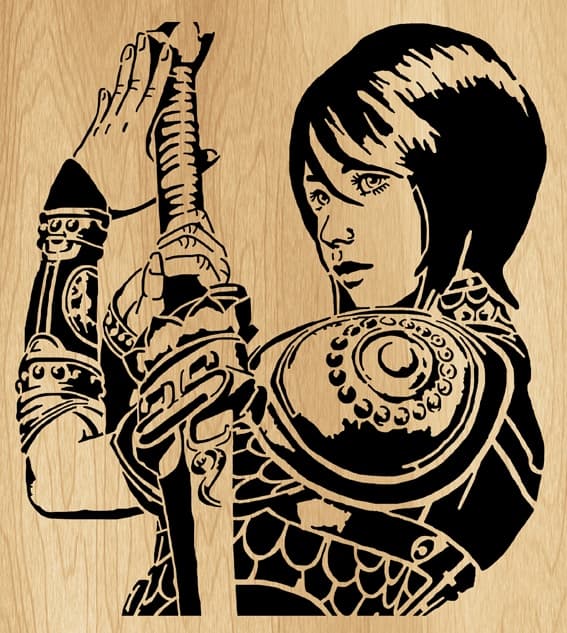 Warrior Girl with Sword Wall Art Laser Cut Vector File
