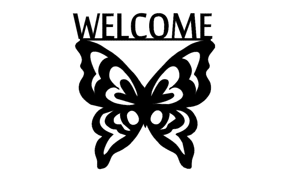 Welcome Butterfly Wall Sign Vector DXF File