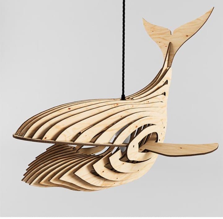 Whale Shape Wooden Pendant Lamp Laser Cut Vector DXF File
