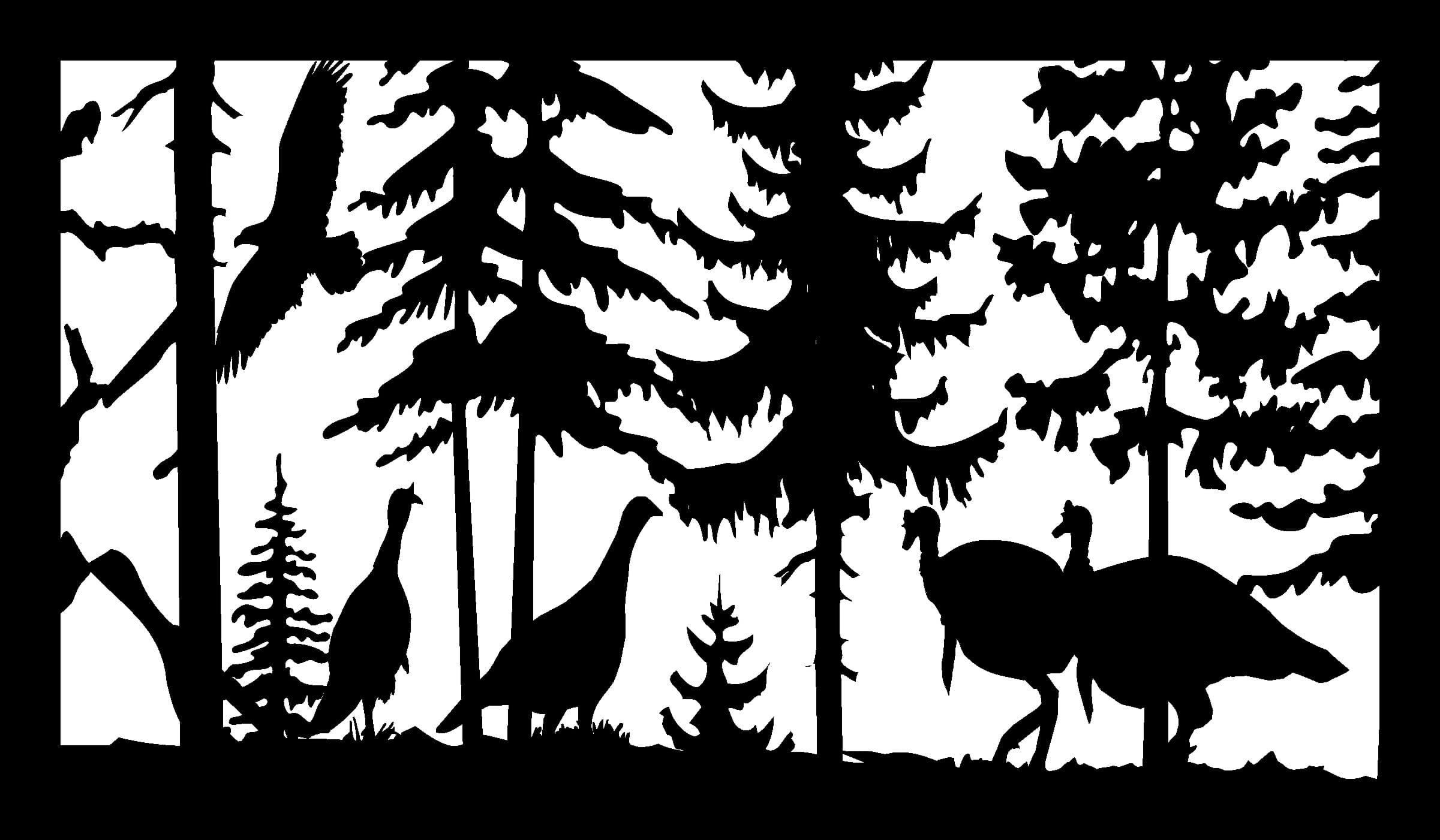Wildlife Forest Scene with Eagle and Turkeys Vector DXF File