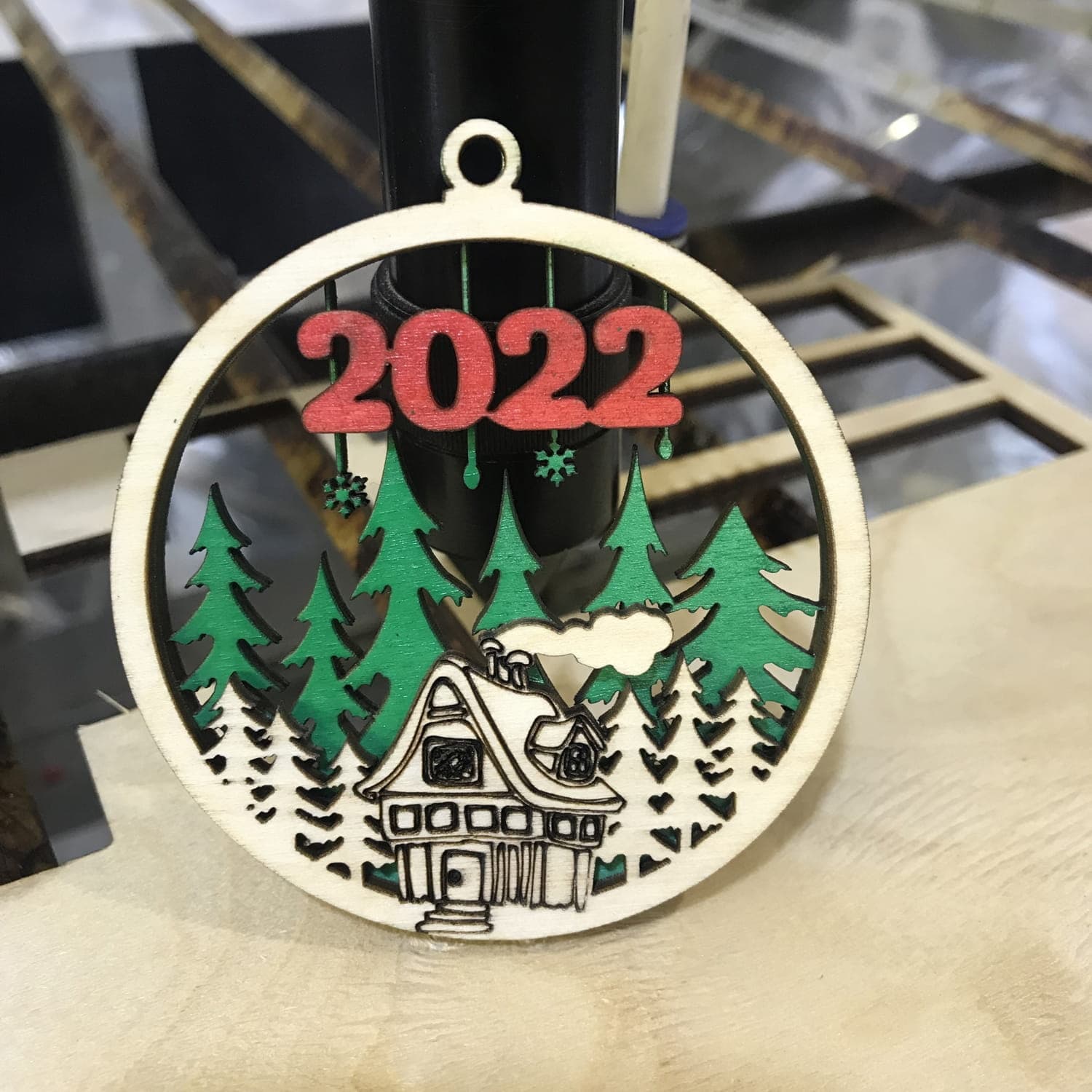 Winter Cabin Christmas Ornament Laser Cut Vector File