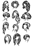 Colección de Vectores de Siluetas de Peinados Femeninos