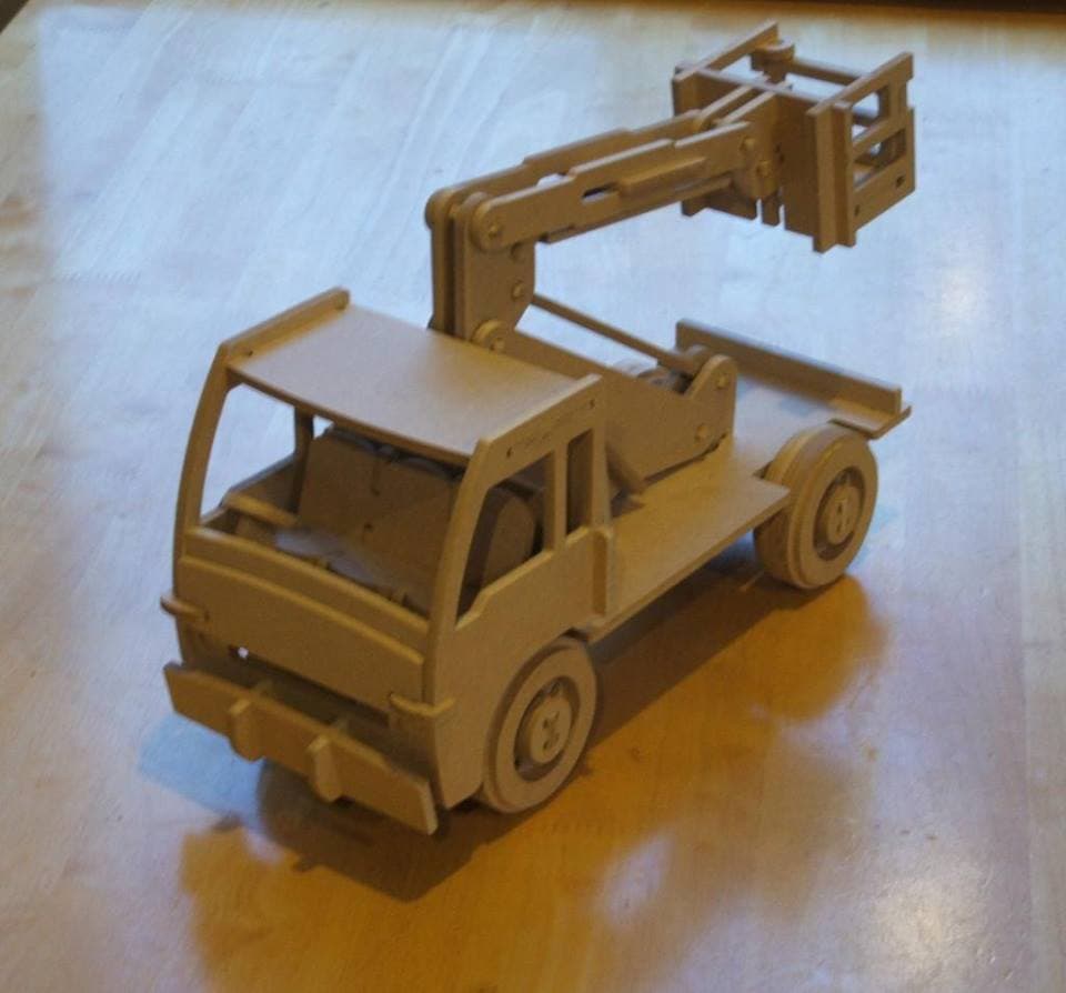 Wooden Cherry Picker Truck 3D Puzzle Laser Cut Vector DXF File