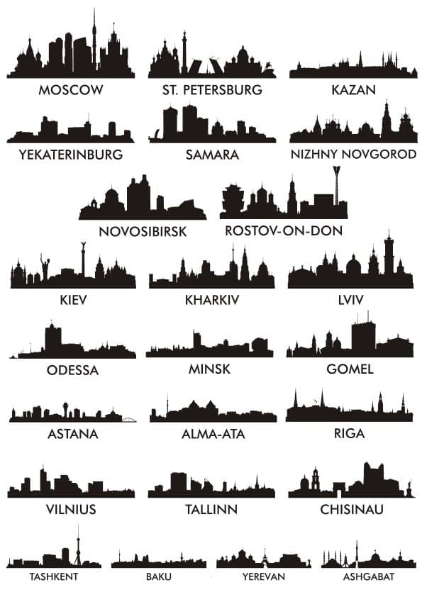 World Cities Skyline Silhouette Collection Vector Files