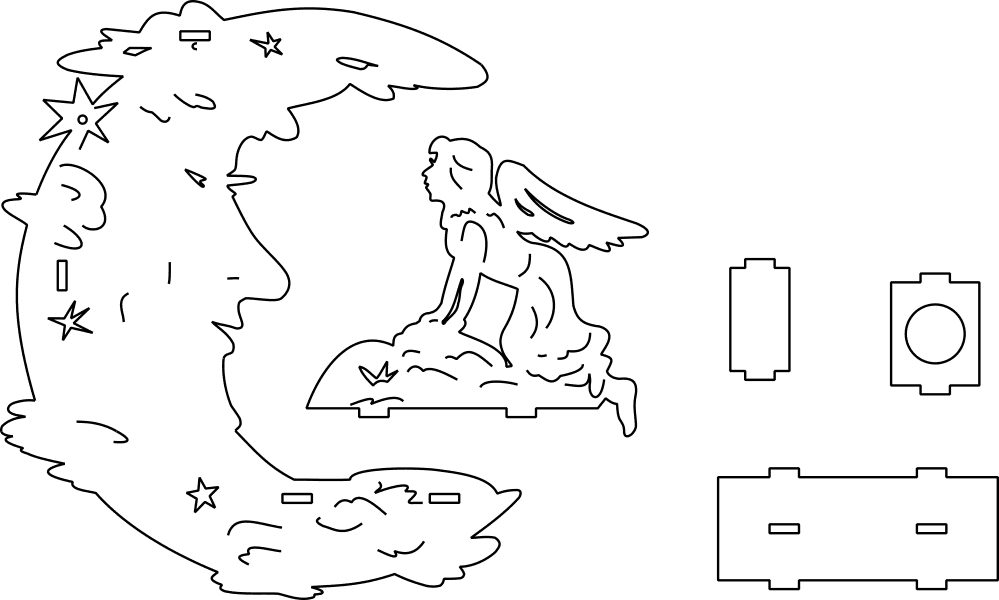 3D Angel on Moon Night Light Laser Cut Vector DXF File
