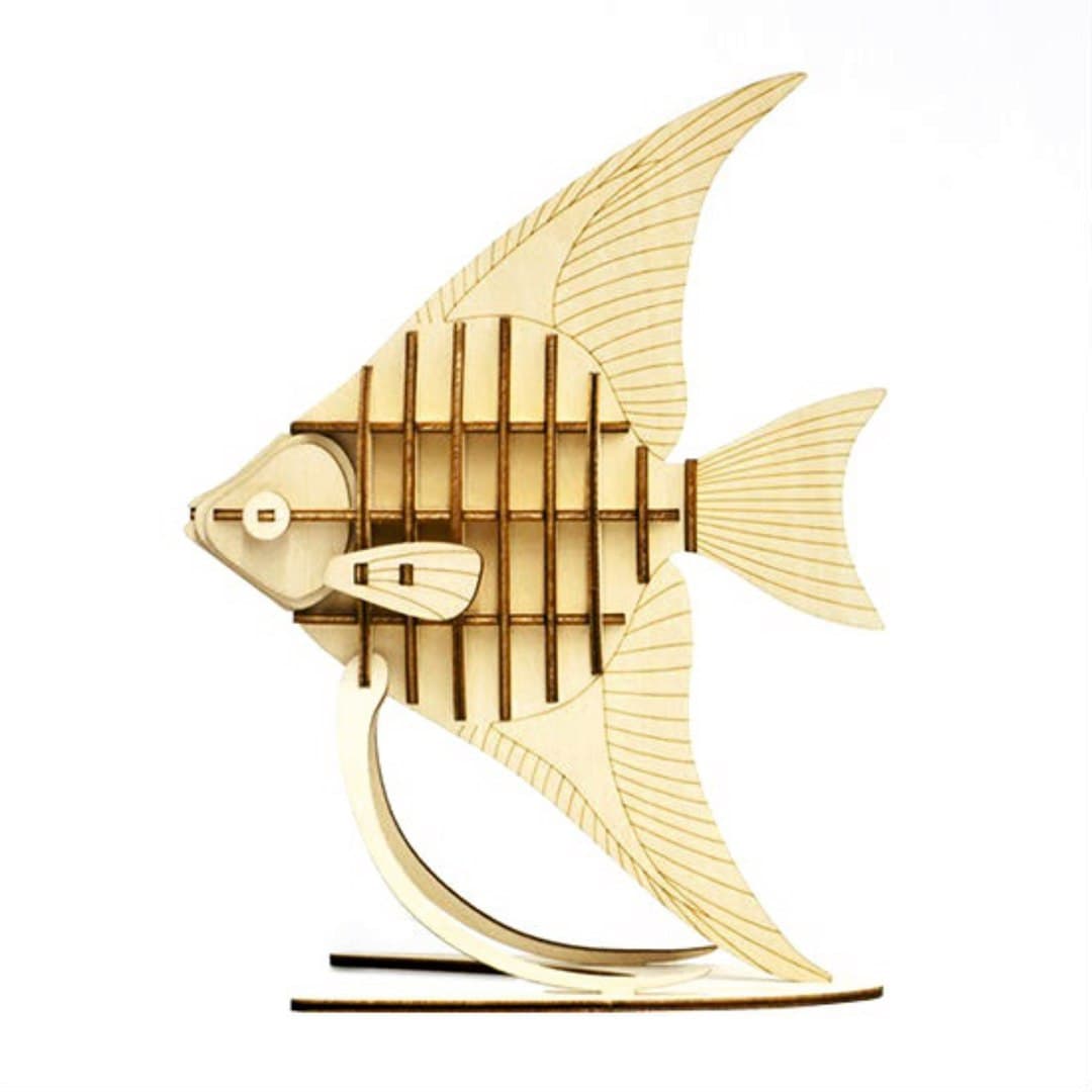 3D Angelfish Laser Cut Wooden Puzzle Free Vector File