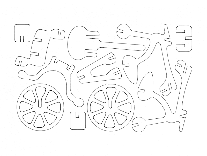 3D Bicycle Puzzle Laser Cut Vector File (DXF)