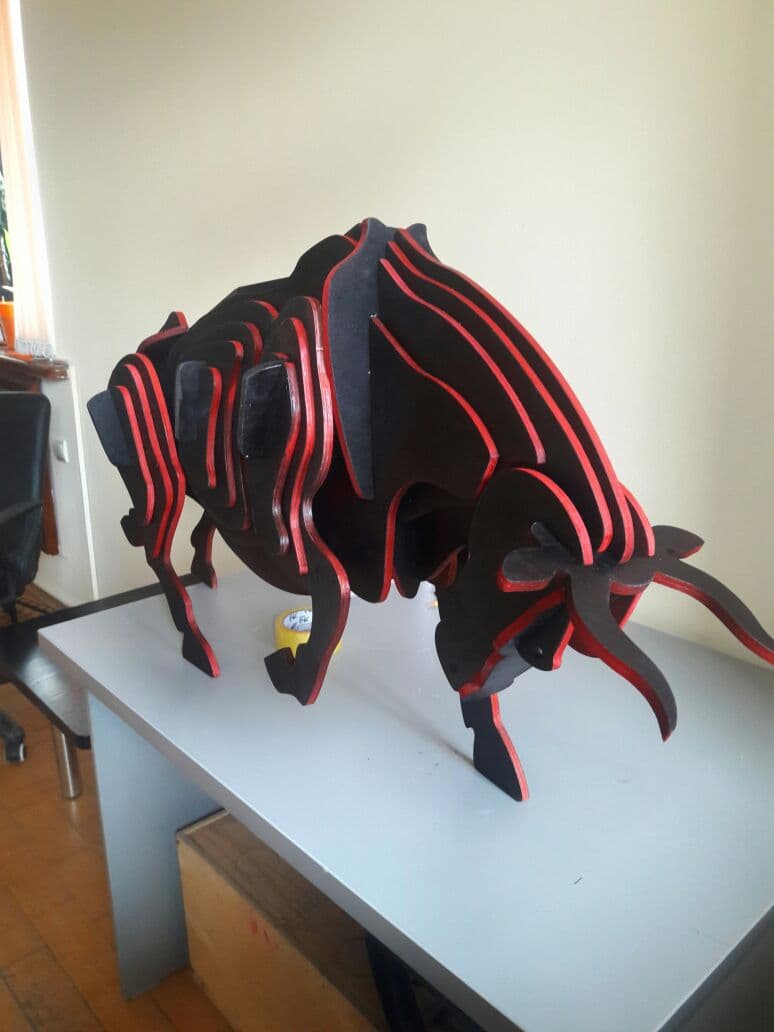 3D Bull Sculpture Laser Cut File - Vector Puzzle Plan