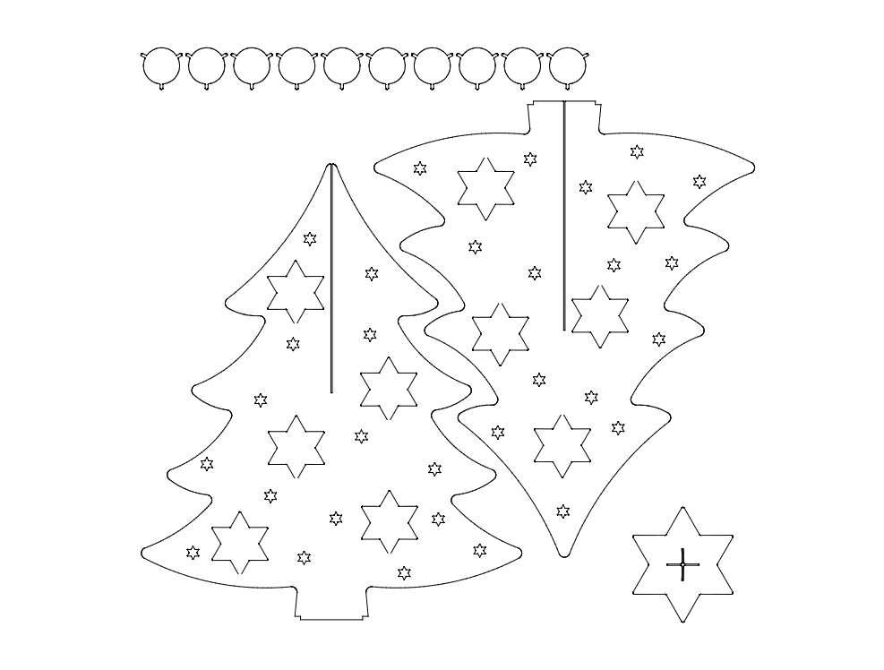 3D Christmas Tree with Star Cutouts DXF Vector File