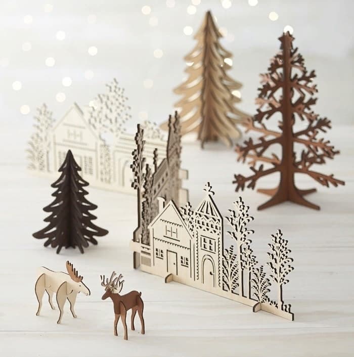 3D Christmas Village and Winter Forest Laser Cut Files (SVG, DXF)
