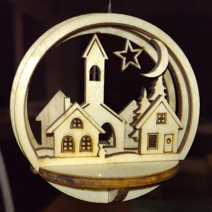 3D Christmas Village Ornament Vector SVG File for Laser Cutting