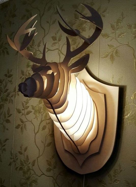 3D Deer Head Wall Lamp Laser Cut Vector File