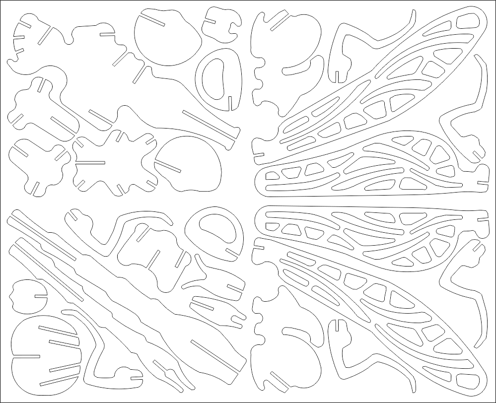3D Dragonfly Puzzle Vector File for Laser Cutting (DXF)