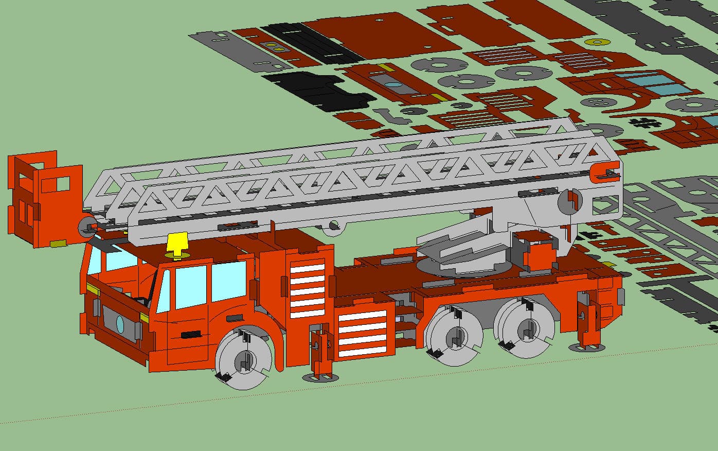 3D Fire Truck Model Laser Cut Vector File (DXF)