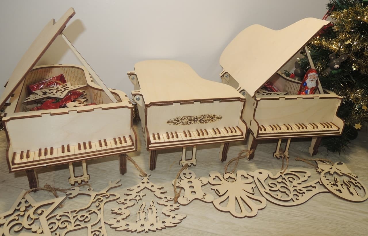 3D Grand Piano Music Box Laser Cut Files Vector