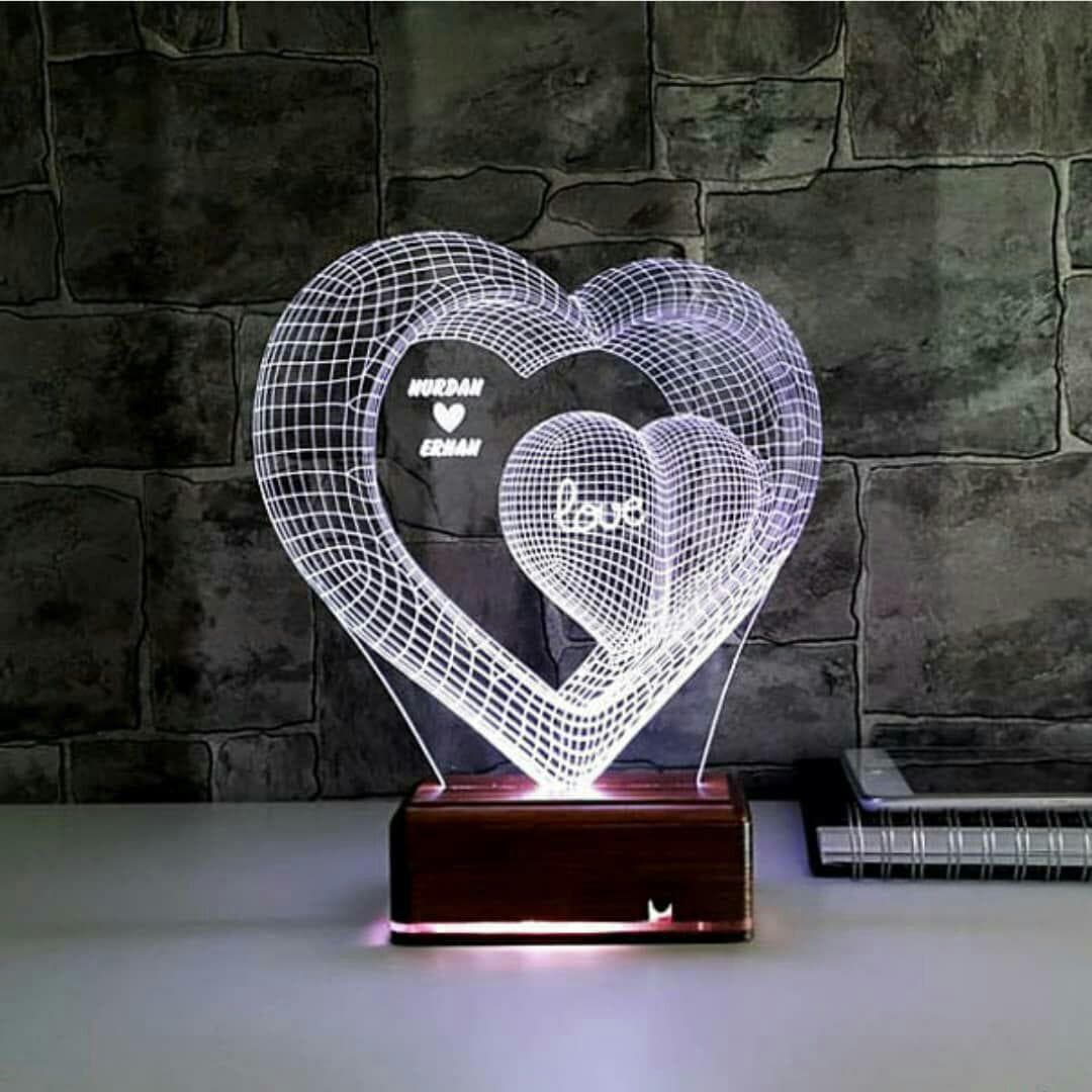 3D Illusion Heart Lamp Laser Cut Vector File