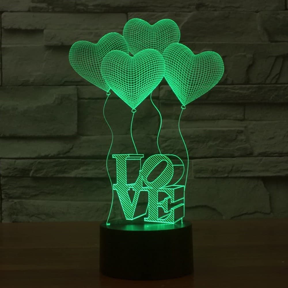 3D Illusion Love Balloons Acrylic Night Light Laser Cut Vector DXF