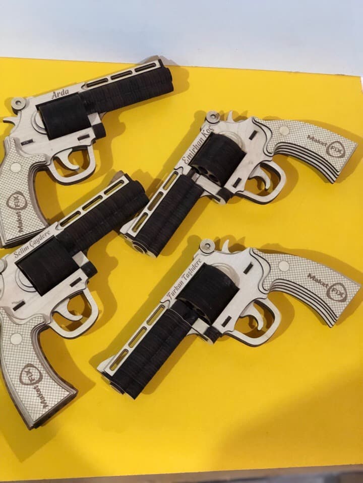 3D Layered Revolver Pistol Vector for Laser Cutting DXF File
