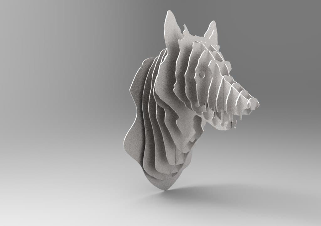 3D Layered Wolf Head Trophy Laser Cut Vector Pattern