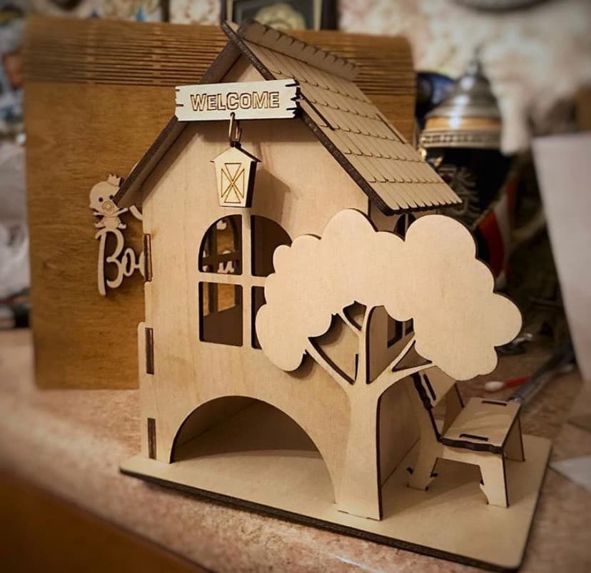 3D Miniature Welcome House Laser Cut Vector Plan