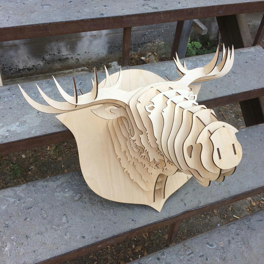 3D Moose Head Wall Mount Laser Cut Vector Plan DXF