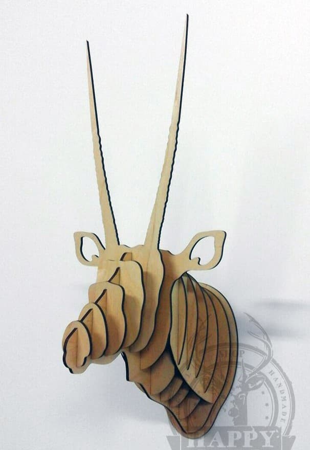 3D Oryx Animal Head Laser Cut Pattern DXF Vector File