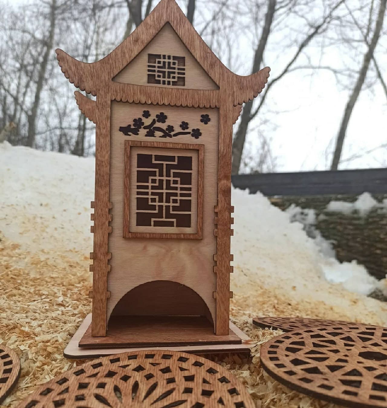 3D Pagoda Tea House Laser Cut DXF Vector Template
