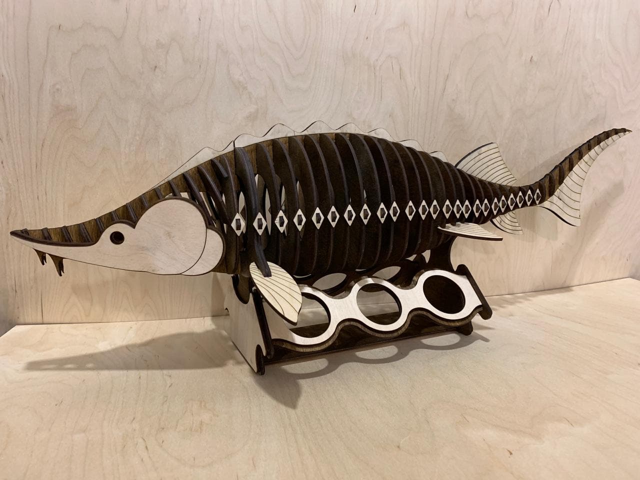 3D Sturgeon Fish Wine Bottle Holder Laser Cut File (SVG, DXF)