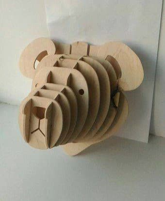 3D Teddy Bear Head Wall Decor Laser Cut Vector DXF File