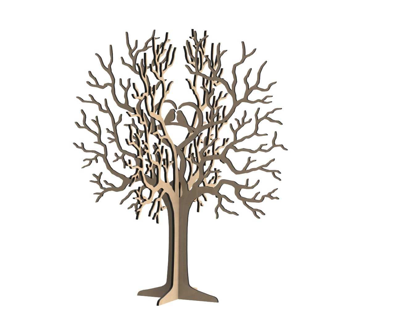 3D Tree Jewelry Stand with Birds Laser Cut Vector File