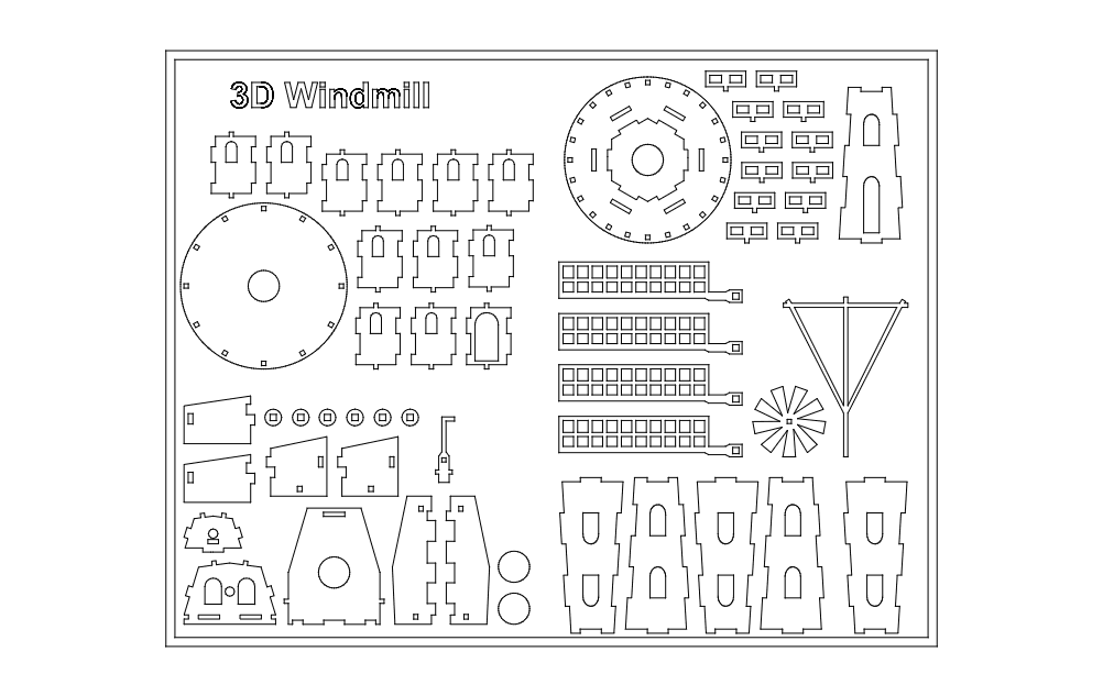3D Windmill Puzzle Laser Cut Vector File (DXF)