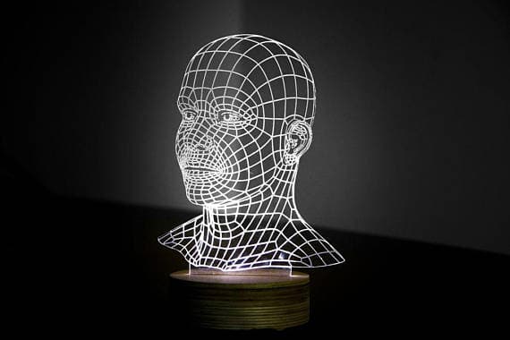 3D Wireframe Human Head Acrylic Lamp Vector File